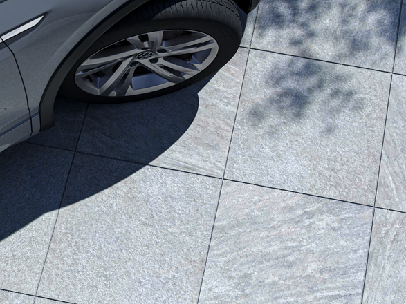 Płytki z gresu porcelanowego o wyglądzie kamienia Classic_Grey_Galeria 1 – ujęcie z boku – Auto