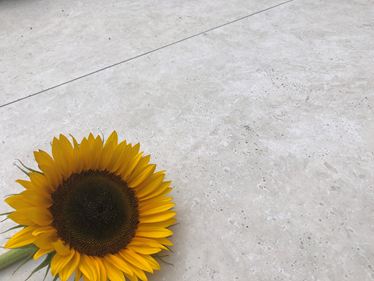 Płyty imitujące trawertyn Siena z motywem słonecznika
