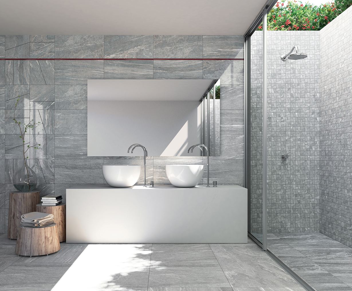 Łazienka wyłożona płytkami z gresu porcelanowego Dolomit Silver