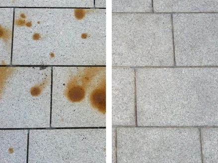 Czyszczenie płyt granitowych z plamami rdzy – porównanie przed i po