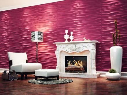 Kominek przed panelem ściennym 3D Prawa autorskie: 3D WALL